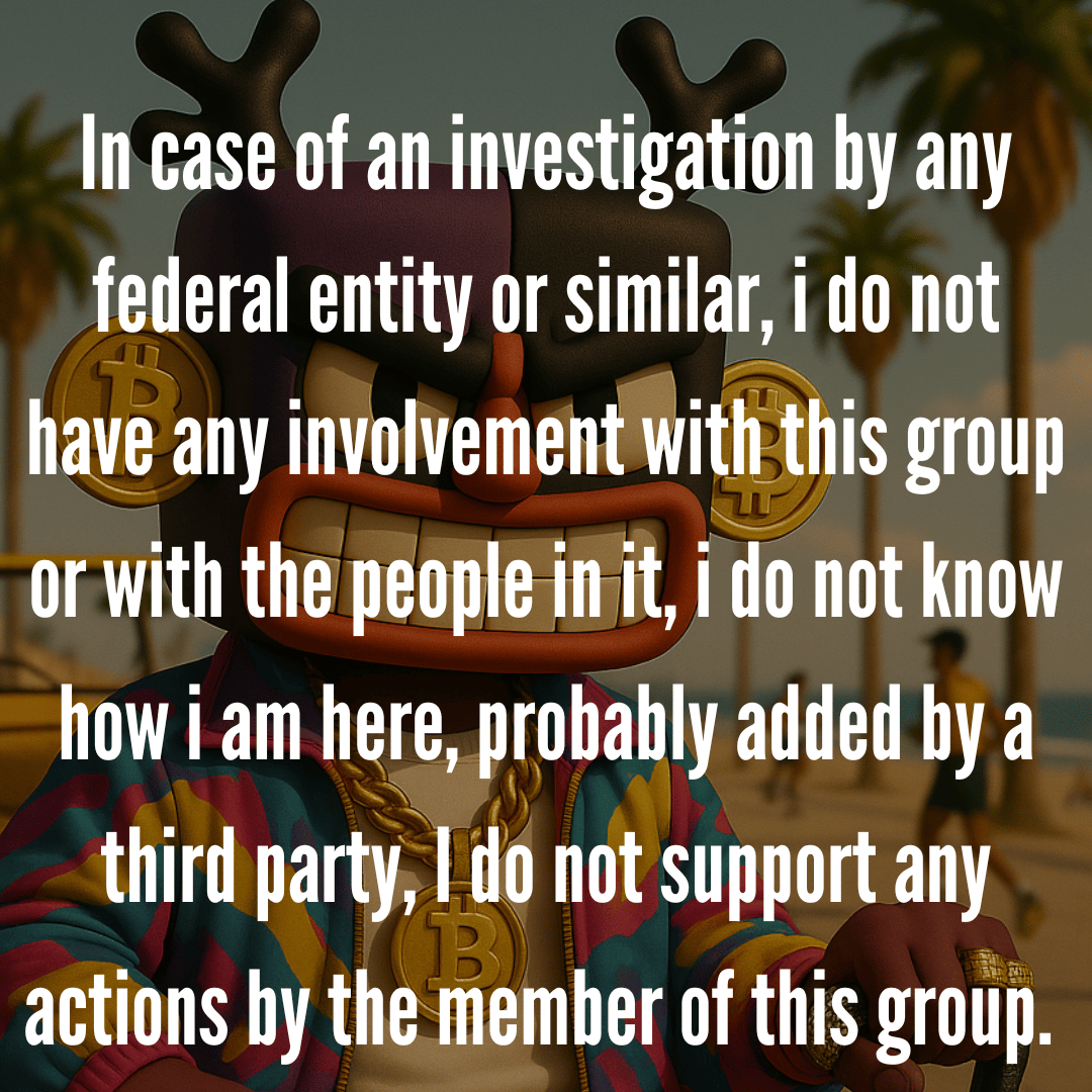 In case of an investigation by any federal entity or similar, i do not have any involvement with this group or with the people in it, i do not know how i am here, probably added by a third party