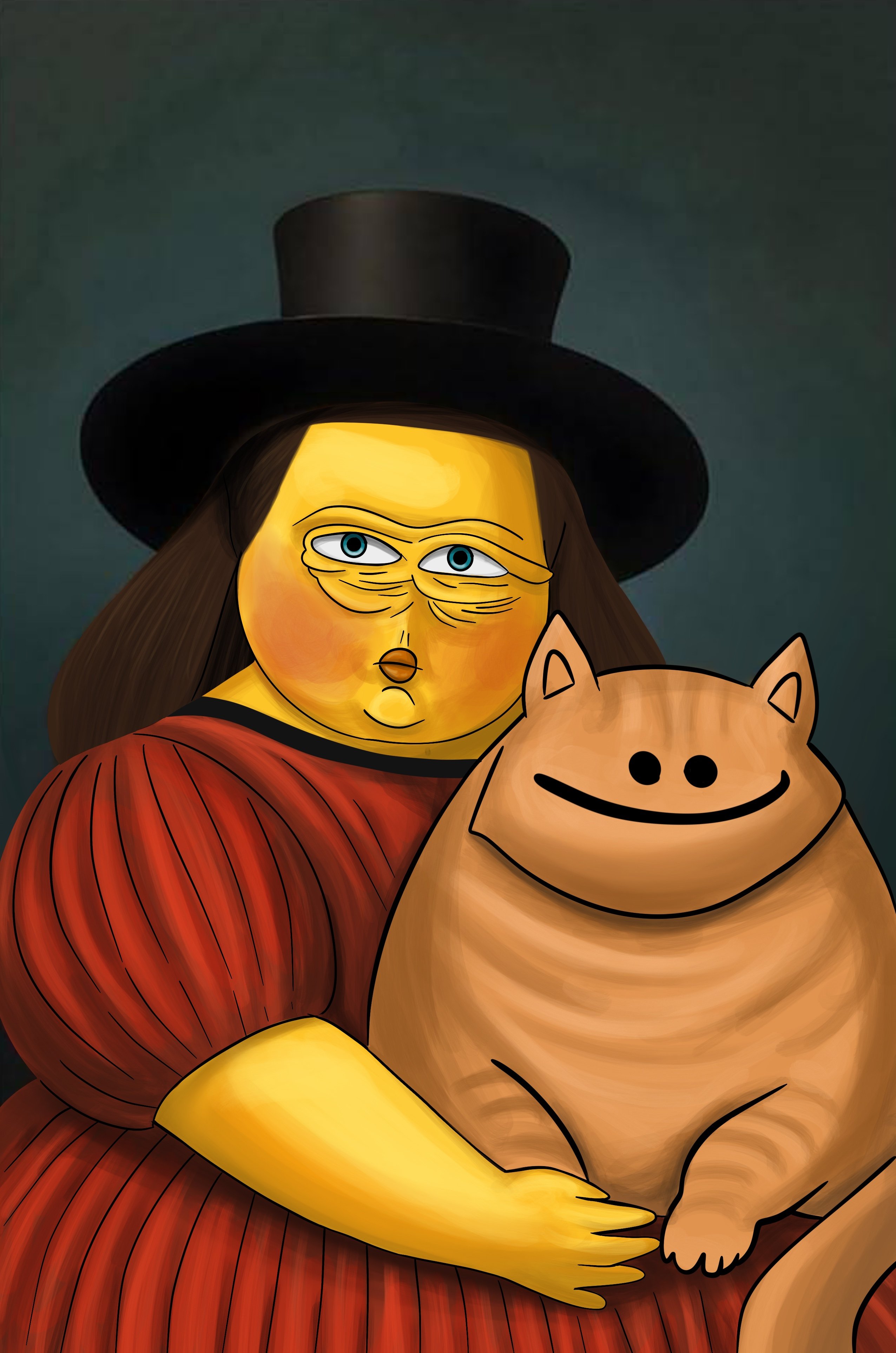 Botero Art Woman Cat