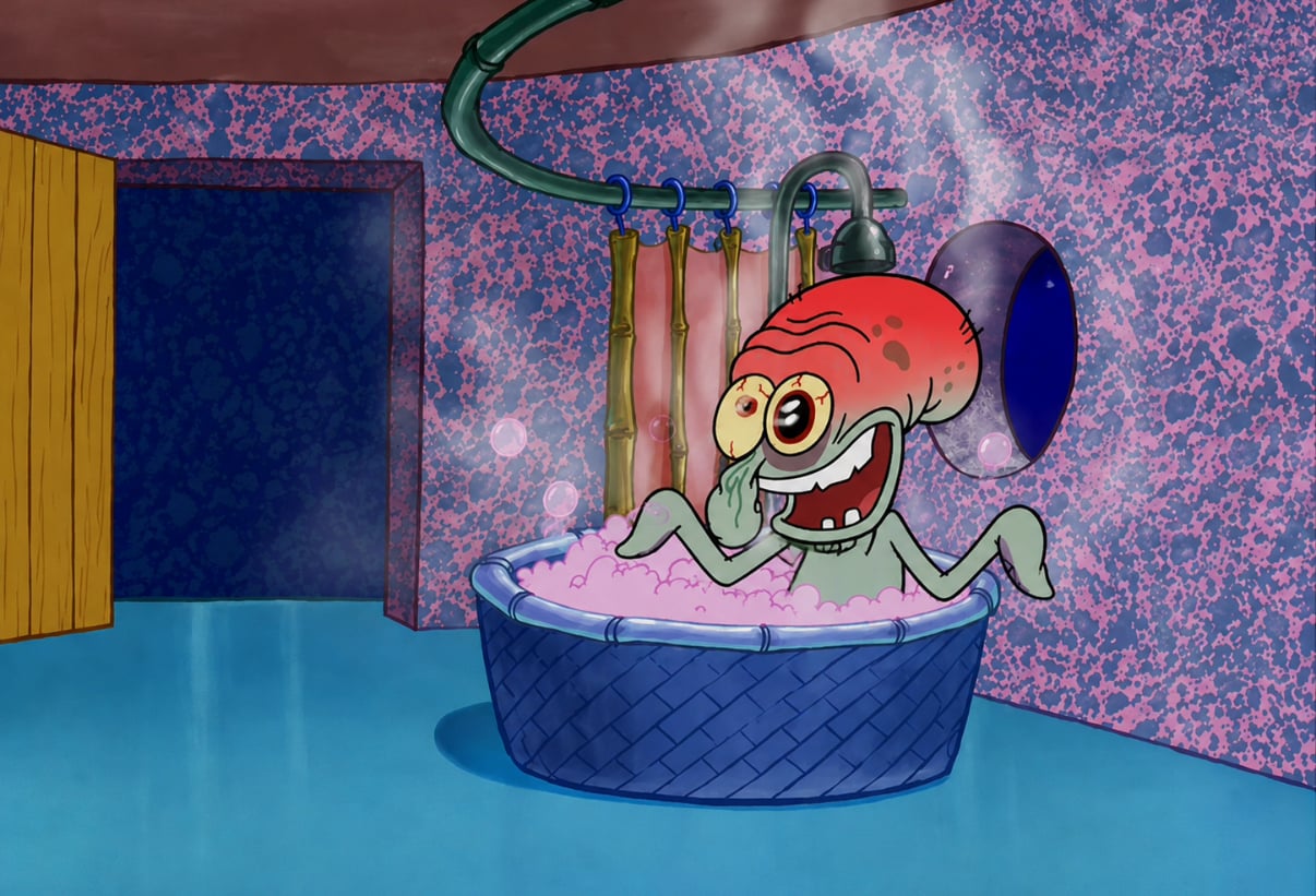 Burning in the bath crazy squidward